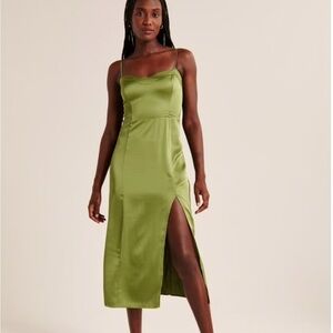 Abercrombie Jade Green satin midi dress with slit